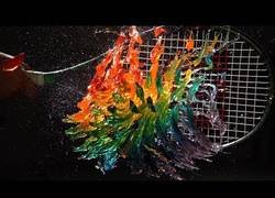 Enlace a Cámara lenta de una gelatina y una raqueta de tenis