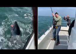 Enlace a Captan el momento en el que capturan un enorme tiburón de 250kg y más de dos metros de longitud