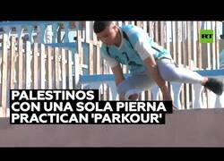 Enlace a Palestinos con una sola pierna practican 'parkour'