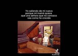Enlace a Yo saliendo de mi cueva porque mi mamá quiere que una señora que no conozco vea como he crecido