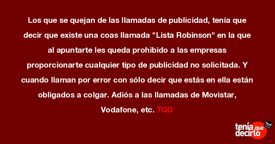 Estoy Apuntado En La Lista Robinson