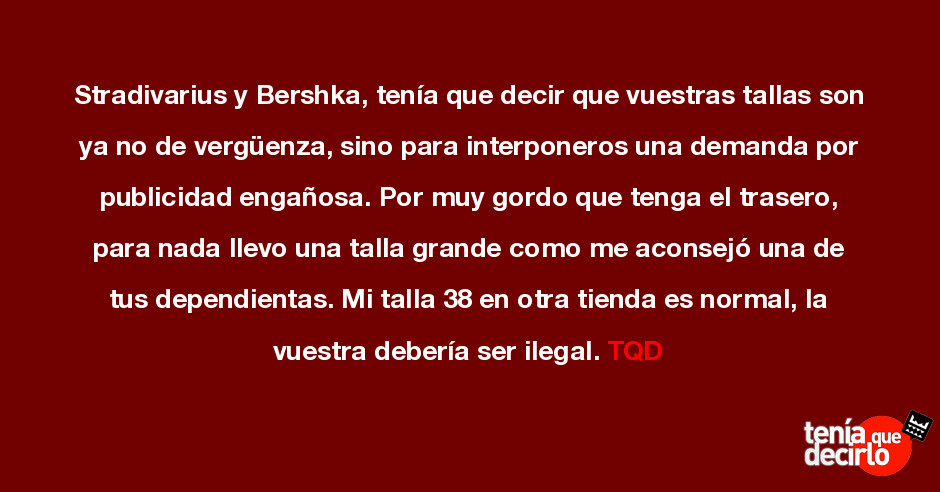 Stradivarius y Bershka, tenía que decir que vuestras tallas son ya no de  vergüenza, sino par