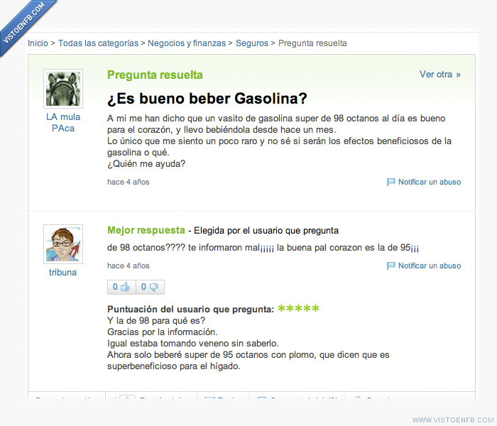 tonteria,yahoo respuestas,gasolina,Beber