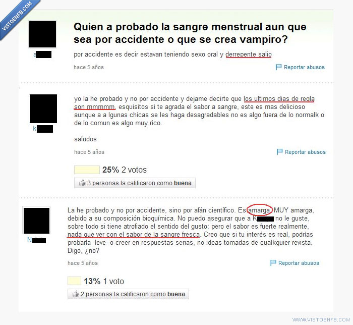 yahoo respuestas,sangre menstrual,sabor,regla,asquerosos