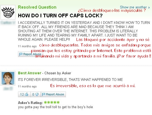 bloqueadas,yahoo respuestas,yahoo,mayúsculas