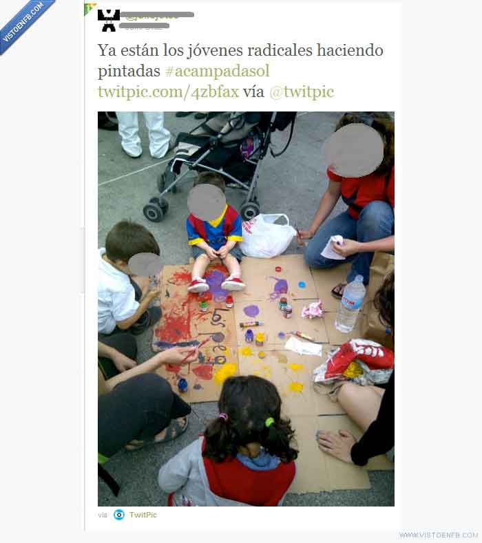 radicales,pintadas,jóvenes,democraciarealya,acampadasol