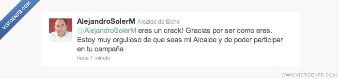 116267 - Alejandro Soler, alcalde de Elche, se jalea a sí mismo en Twitter.