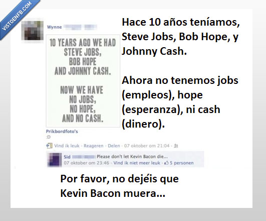 Kevin Bacon,Johnny Cash,Bob Hope,Steve Jobs,muerte