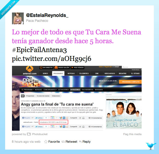 fail,antena 3,concurso,tu cara me suena,angie,ganadora,spoiler
