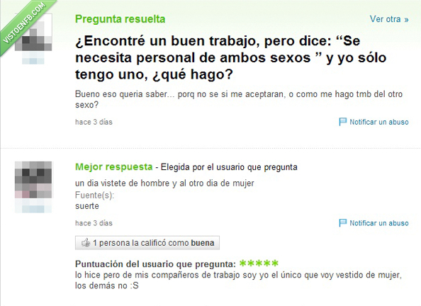 cambiar,uno,día,cada,alternar,mujer,hombre,respuesta,yahoo,condiciones,mejor