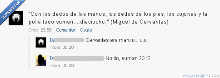 fail,owned,Miguel de cervantes,manco,suma,dedo,pie,mano