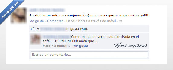 hermana,estudiar,sofa,dormir,tirada