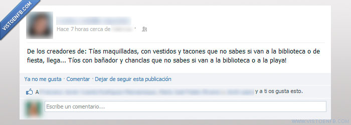 biblioteca,fauna,tia,maquillada,vestido,tacon,fiesta,tio,bañador,chancla,playa