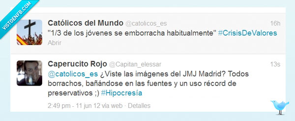 hipocresia,iglesia,juventud,catolicos,alcohol,borrachos,capitanelessar,twitter,crisis,valores