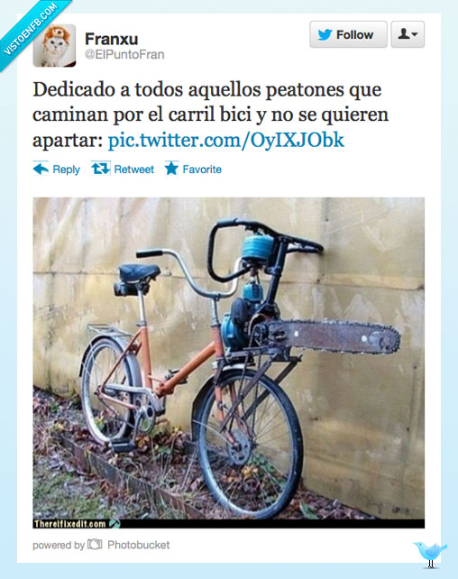 bicicleta,no me censuro porque soy el autor y me da igual,carril,motosierra,bici,locura