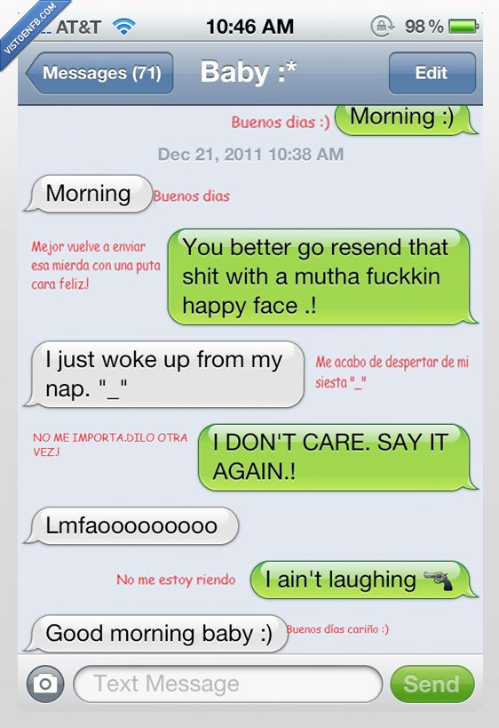 movil,whatsapp,buenos días,cariño,pistola,novia,loca,smiley,sonrisa,siesta