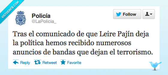 policia,twitter,leire,pajin,abandono,politica,abandonar