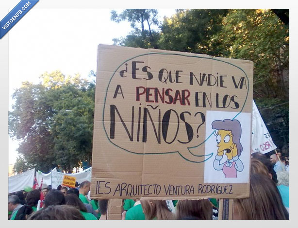 recortes,simpson,manifestación,estudiantes,cartel,lovejoy,pensar en los niños