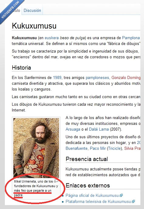fundador,pie,padre,pegar,feo,kukuxumusu,foto,wikipedia,mikel urmeneta,tampoco hay pa tanto