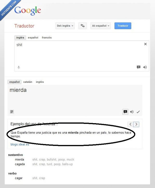 Google,España,Mierda,justicia,traductor,frase,ejemplo,pinchada,palo