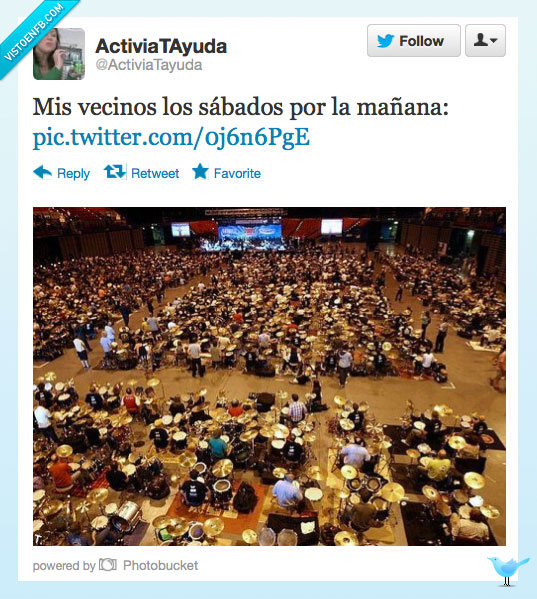 vecinos,ruido,sala,batería,twitter,foto