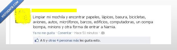 papel,fb,estado,cosas perdidas,mochila,lapiz,basura,bicicleta,avion,narnia