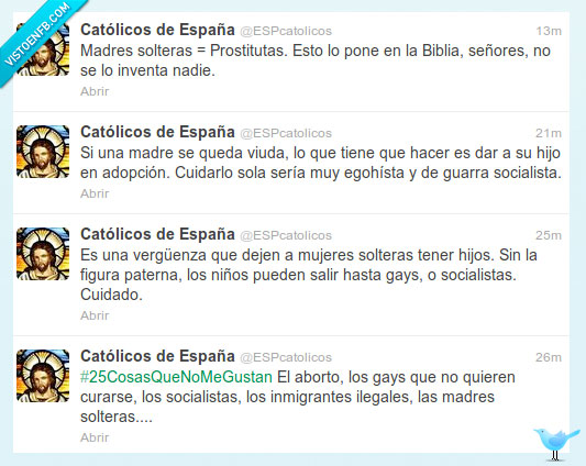 twitter,discriminacion,madres,solteras,humanidad,en mundo se esta llendo ala mierdo por estas personas,religion,estupidez,homofobia