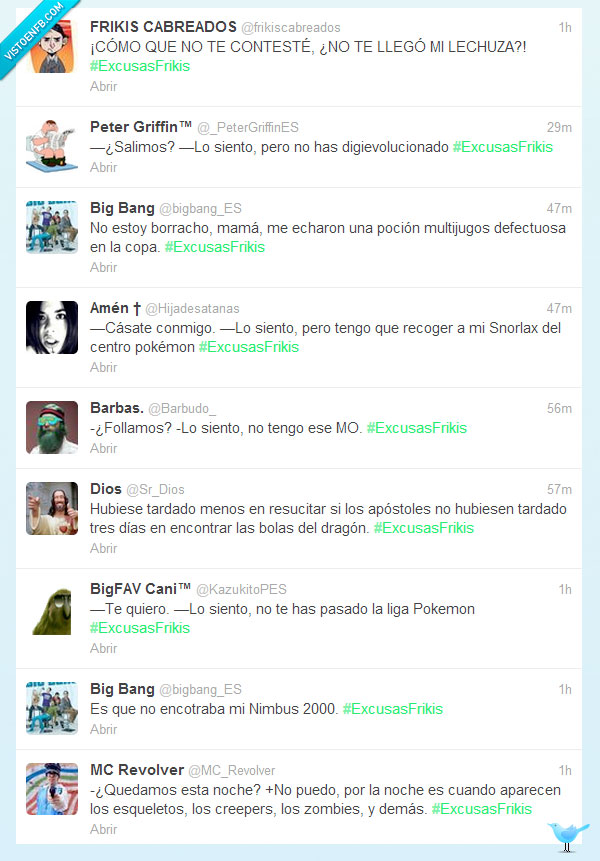 excusas frikis,twitter,nimbus 2000,lechuza,pokemon,snorlax