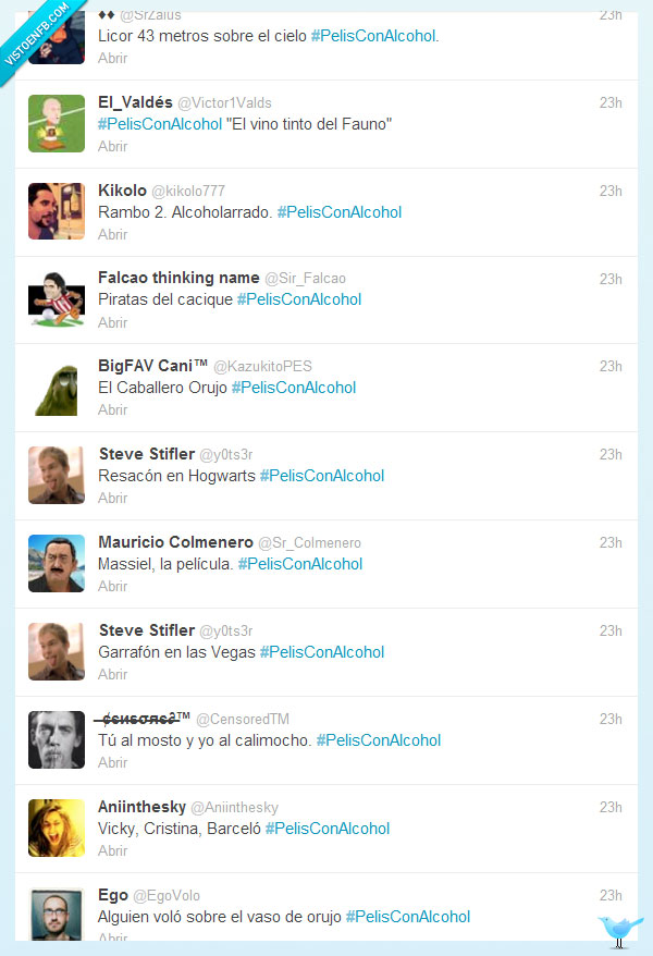 hashtag,varios twitteros,películas,alcohol