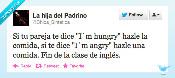 típica diferencia,novio,comida,clase de inglés,enfadado,hambriento,hungry,angry