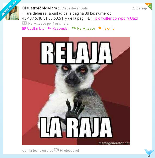 afloja,deberes,loca,mono,relaja,raja,ejercicio