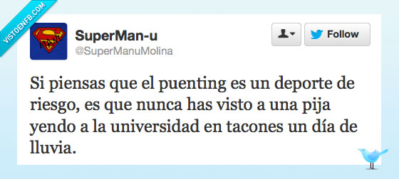 puenting,pija,riesgo,universidad,deporte,tacones,lluvia