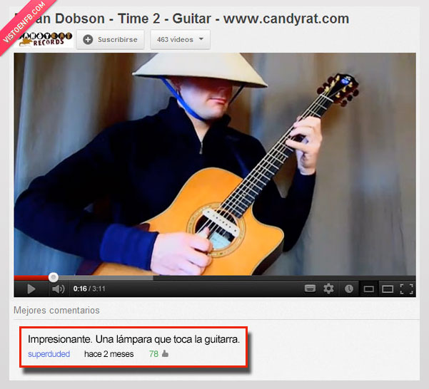 Lampara,youtube,guitarrista,gorro,comentario
