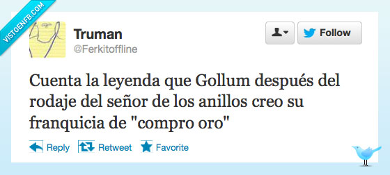 Gollum,compro oro,anillo,rodaje,señor,anillos