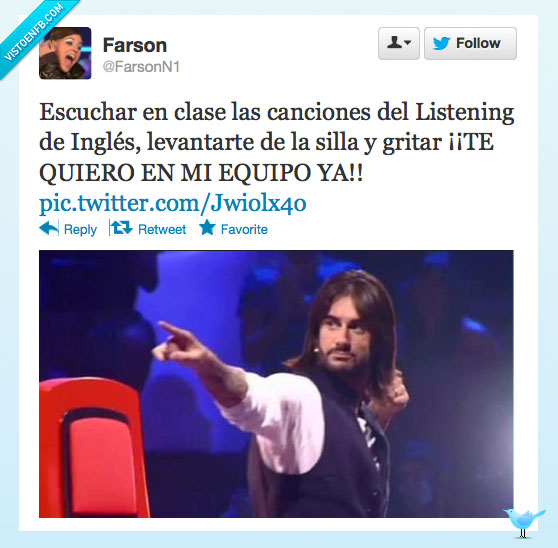 la voz,melendi,quiero,equipo,gritar,silla,inglés,clase,listening