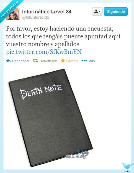 puente,apuntar,lista,fiesta,Twitter,Death Note