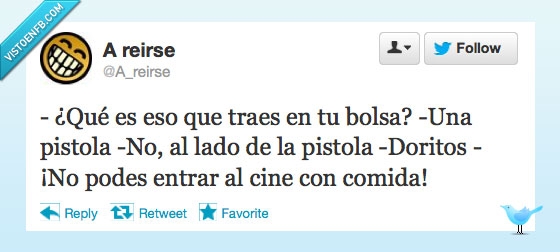 Pistola,No puedes ingresar comida :okay,Por eso Batman revisara el mismo los bolsos,Doritos,Cine
