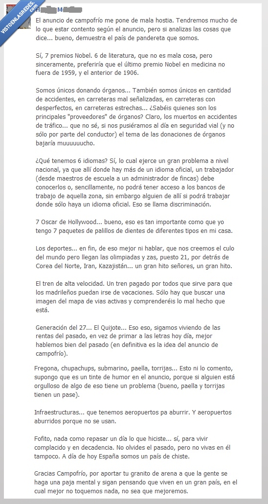Nube de humo,Verdad tras el anuncio de Campofrío,España,Vergüenza,verdades a medias