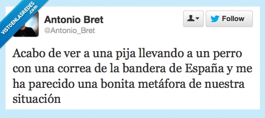 situacion actual,crisis,españa,bandera,metafora,bonita,correa,perro,pija
