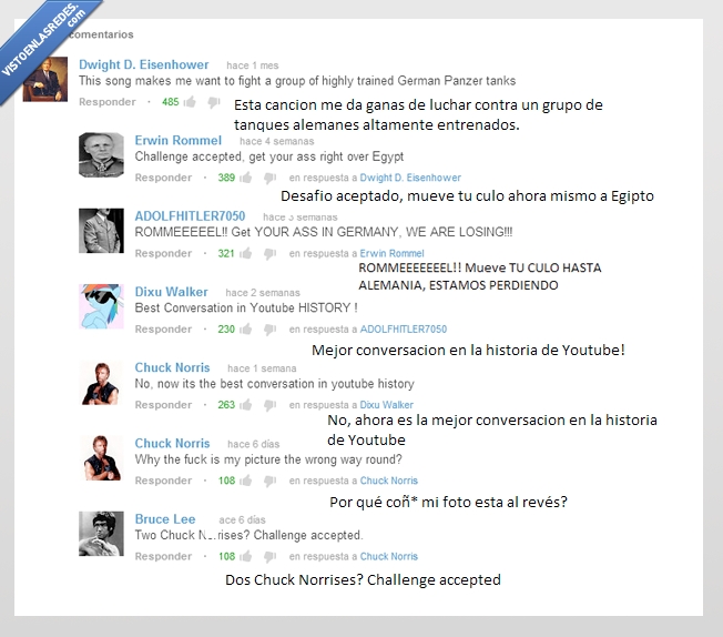 conversacion,youtube,pendulum,blood,sugar,nazis,chuck,bruce lee,Rommel