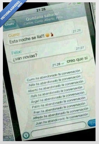 abandona conversacion,whatsapp,nombre,novia,salir,fiesta,sabado