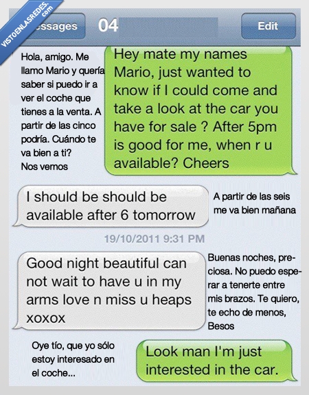conversación,coche,confundir conversación,cagarla,vender,aloaloalooo