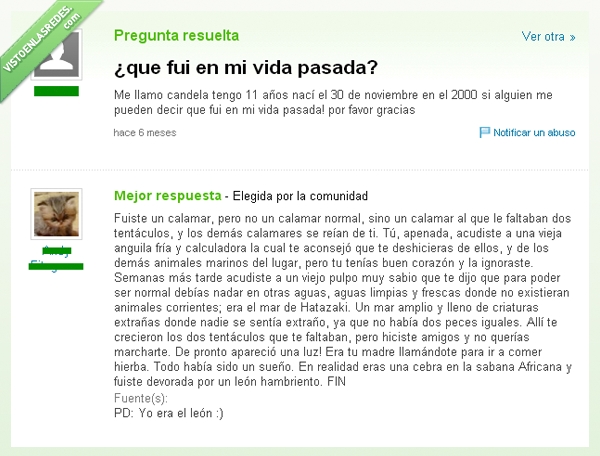 11,once años,vida pasada,pregunta estúpida,yahoo,calamar