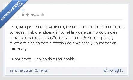 aragorn,mcdonalds,facebook,hijo,arathorn,señor de los anillos,isildur,idioma,coche