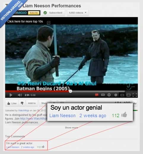 yotube,liam neeson,actor,genial,comentario