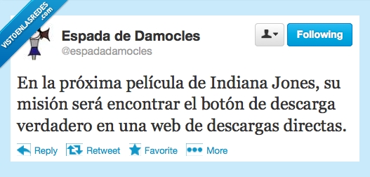 twitter,indiana jones,descarga directa,botón,trampas,misión,humor