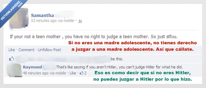 juzgar,hitler,menudos modales,madre adolescente,zas en toda la boca,facebook,HUEHUEHUE