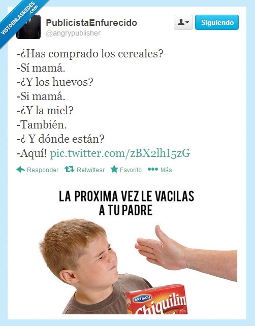 anuncio,chiquilín,niño,vacilar,madre,leche,huevos,miel,galletas,padre,torta,bofetón