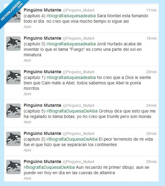 Duquesa,Alba,Biografia,pingüino,mutante,antigua,terremoto