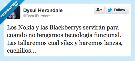 blackberry,sílex,nokia,utensilios prehistoricos,tallar,arma,lanza